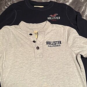 Hollister Gray and Black Long Sleeve Tees